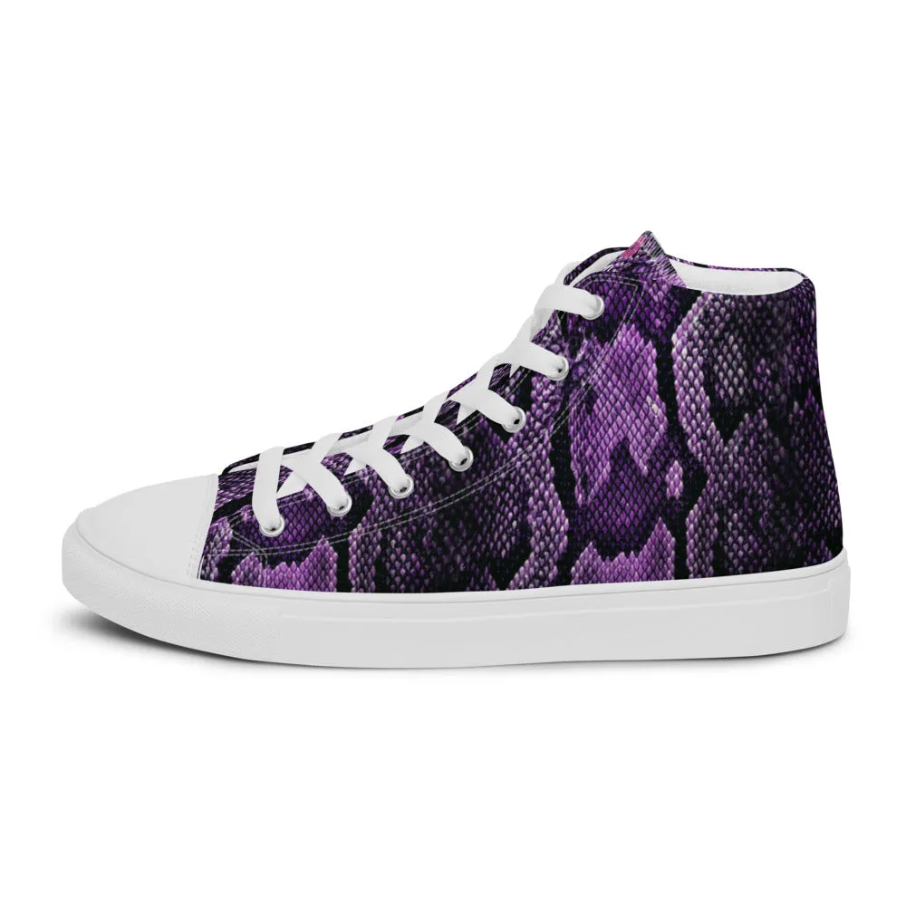 Boots Hunting Purple Snake Print Men's Sneakers, Modern Python Stylish Snake Print Designer Men's High Top Tennis Shoes (US Size: 5-13)