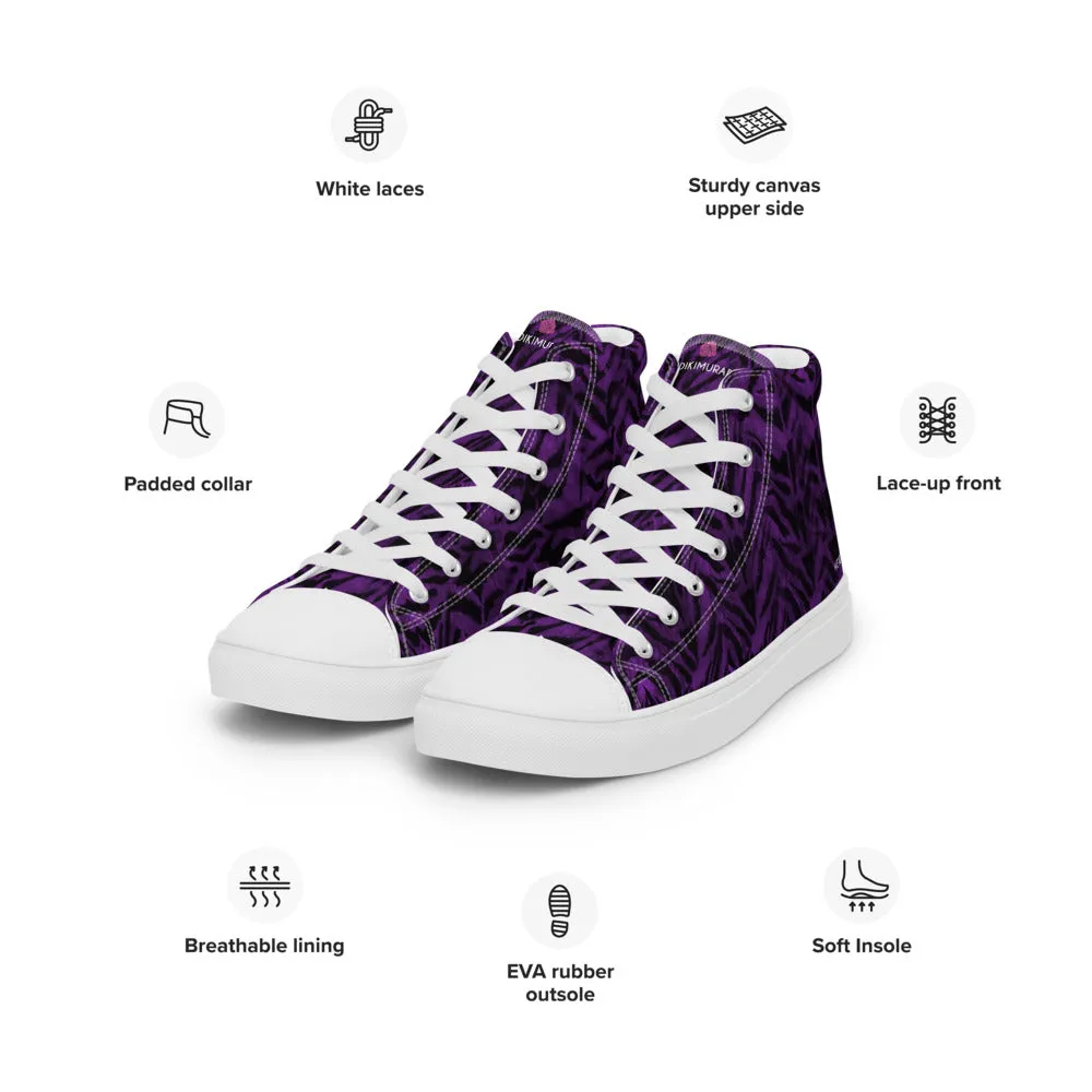 Purple Tiger Striped Men's Sneakers, Tiger Faux Skin Striped Animal Print Designer High Tops For Men Insulated Work Boots