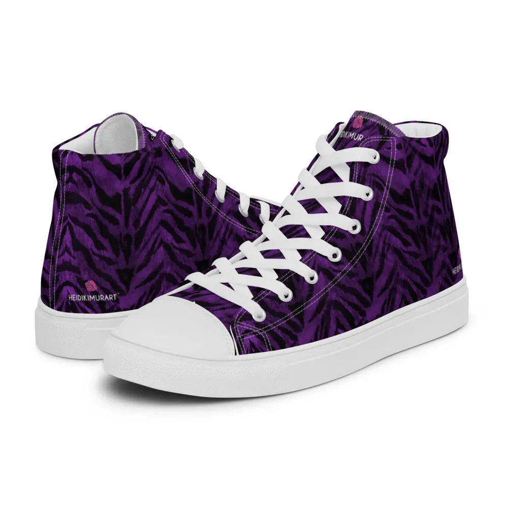 Cowboy Boots With Formal Dresses Purple Tiger Striped Men's Sneakers, Tiger Faux Skin Striped Animal Print Designer High Tops For Men