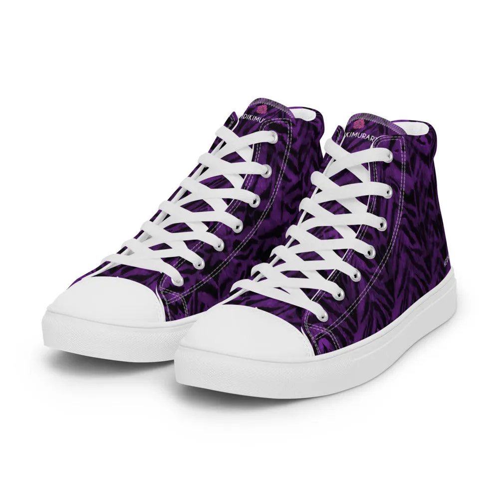 Tom Boots Purple Tiger Striped Men's Sneakers, Tiger Faux Skin Striped Animal Print Designer High Tops For Men