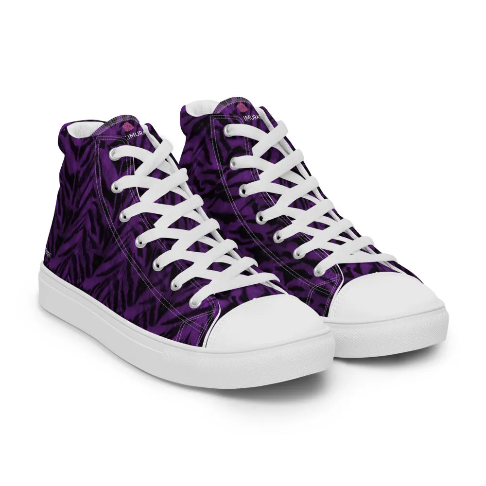 Purple Tiger Striped Men's Sneakers, Tiger Faux Skin Striped Animal Print Designer High Tops For Men Rain Boots Boots