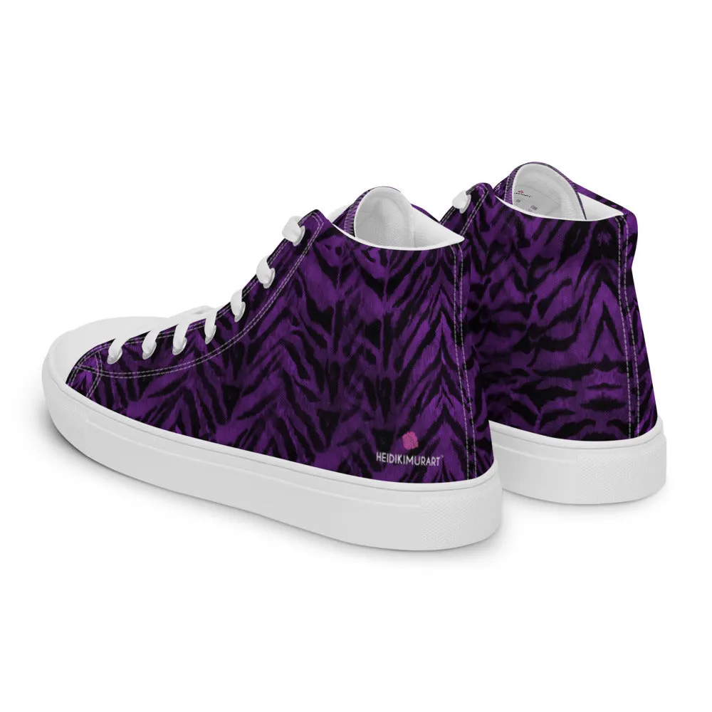Puss In Boots Halloween Costume Purple Tiger Striped Men's Sneakers, Tiger Faux Skin Striped Animal Print Designer High Tops For Men