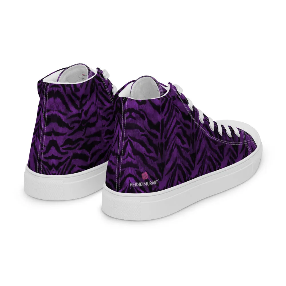 Purple Tiger Striped Men's Sneakers, Tiger Faux Skin Striped Animal Print Designer High Tops For Men Clothes With Boots