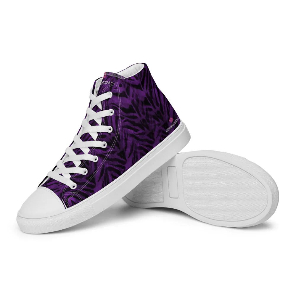 Purple Tiger Striped Men's Sneakers, Tiger Faux Skin Striped Animal Print Designer High Tops For Men Work Steel Toe Boots