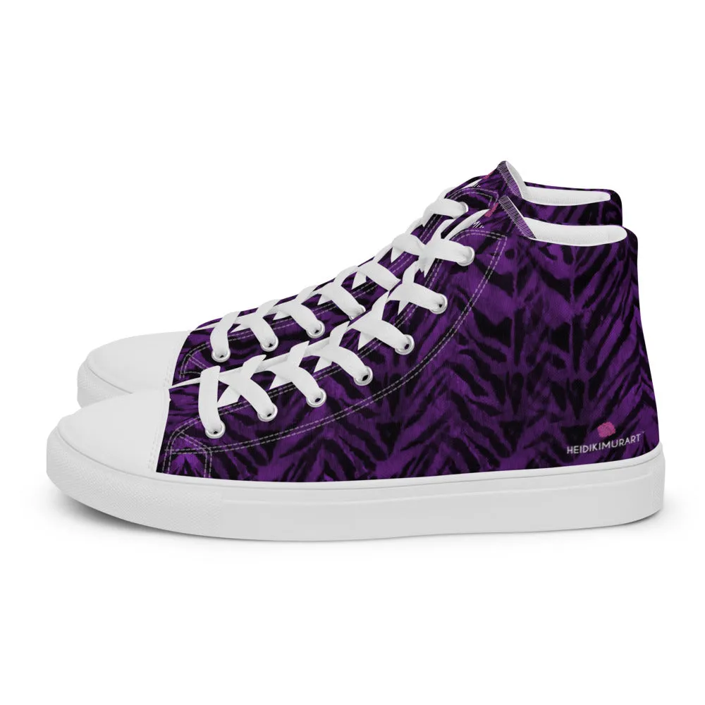 Purple Tiger Striped Men's Sneakers, Tiger Faux Skin Striped Animal Print Designer High Tops For Men Japanese Boots