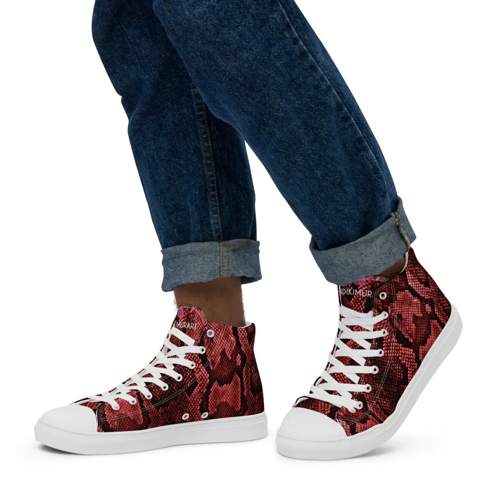 Red Snake Print Men's Sneakers, Modern Python Stylish Snake Print Designer Men's High Top Tennis Shoes (US Size: 5-13) Leather Outsole Boots