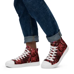 Boots Sorel Red Snake Print Men's Sneakers, Modern Python Stylish Snake Print Designer Men's High Top Tennis Shoes (US Size: 5-13)