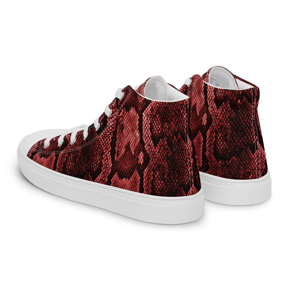 Winter Boots For Sale Red Snake Print Men's Sneakers, Modern Python Stylish Snake Print Designer Men's High Top Tennis Shoes (US Size: 5-13)