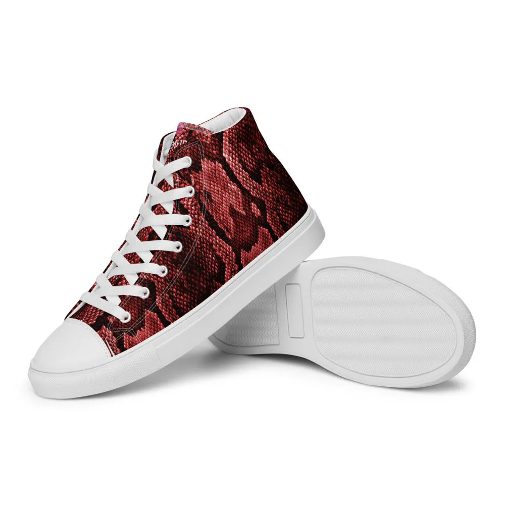 Red Snake Print Men's Sneakers, Modern Python Stylish Snake Print Designer Men's High Top Tennis Shoes (US Size: 5-13) Barn Cowboy Boots