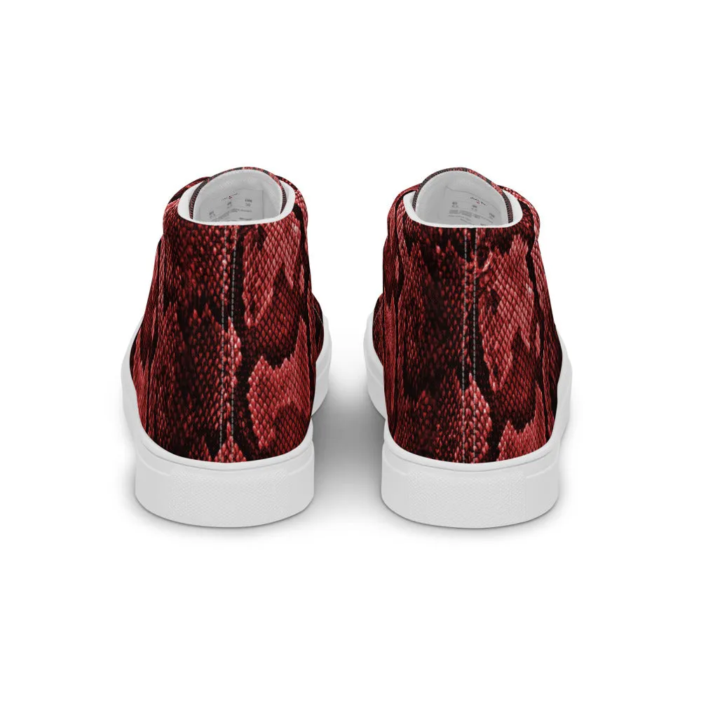 Red Snake Print Men's Sneakers, Modern Python Stylish Snake Print Designer Men's High Top Tennis Shoes (US Size: 5-13) Insoles For Boots