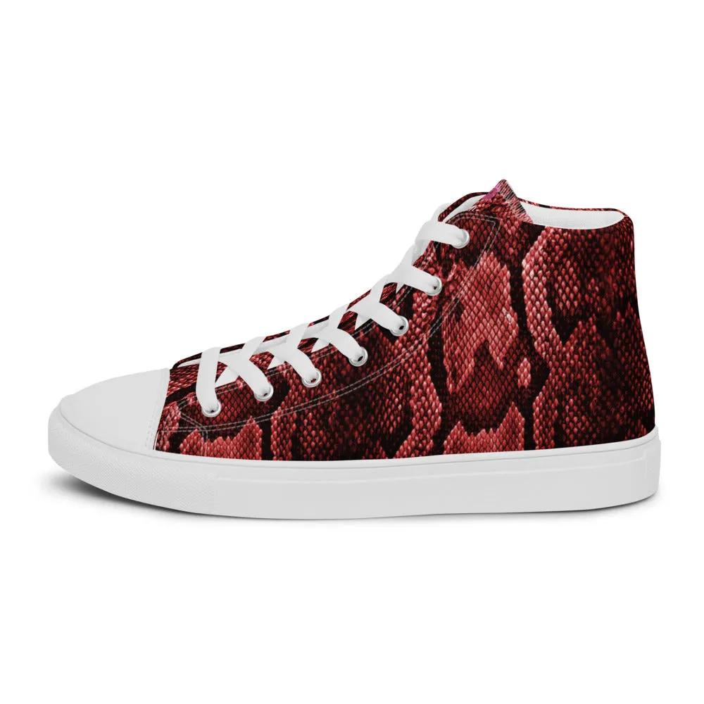 Graceful Boots Red Snake Print Men's Sneakers, Modern Python Stylish Snake Print Designer Men's High Top Tennis Shoes (US Size: 5-13)