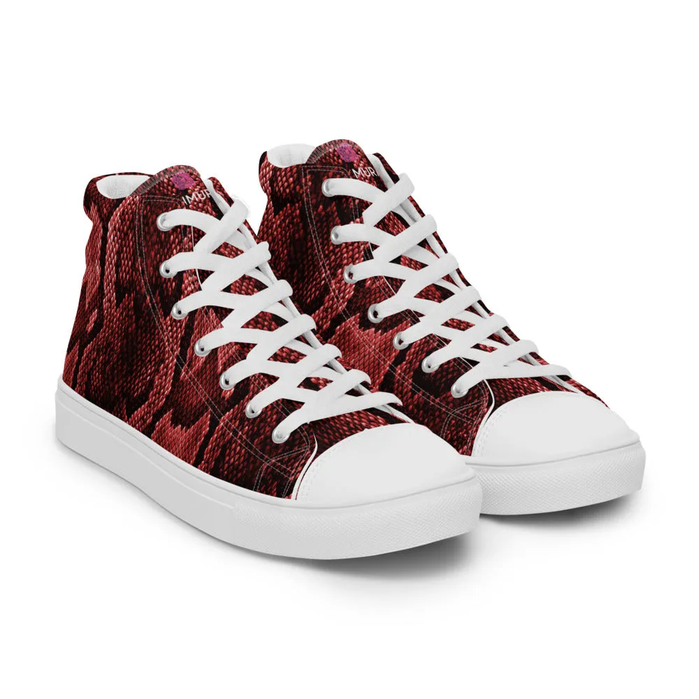 Miltary Boots Red Snake Print Men's Sneakers, Modern Python Stylish Snake Print Designer Men's High Top Tennis Shoes (US Size: 5-13)