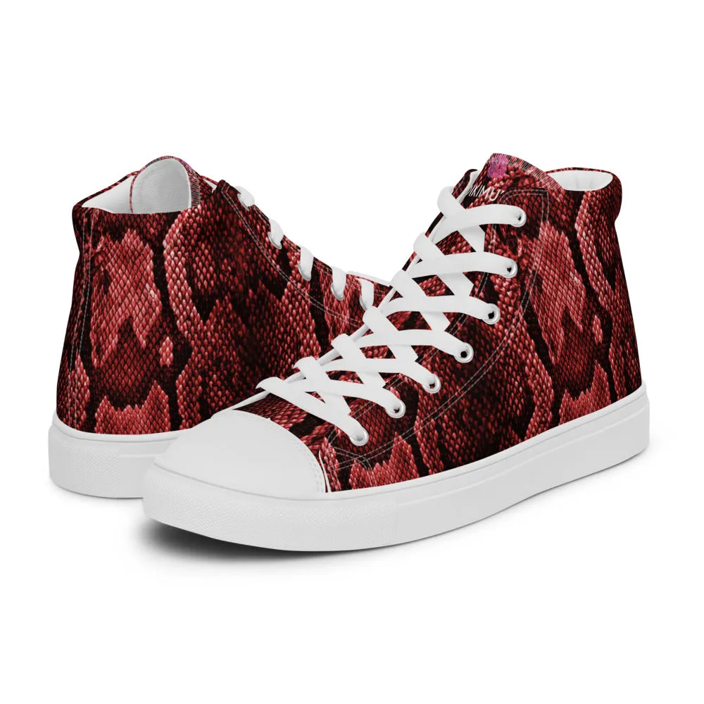 Boots Price Red Snake Print Men's Sneakers, Modern Python Stylish Snake Print Designer Men's High Top Tennis Shoes (US Size: 5-13)