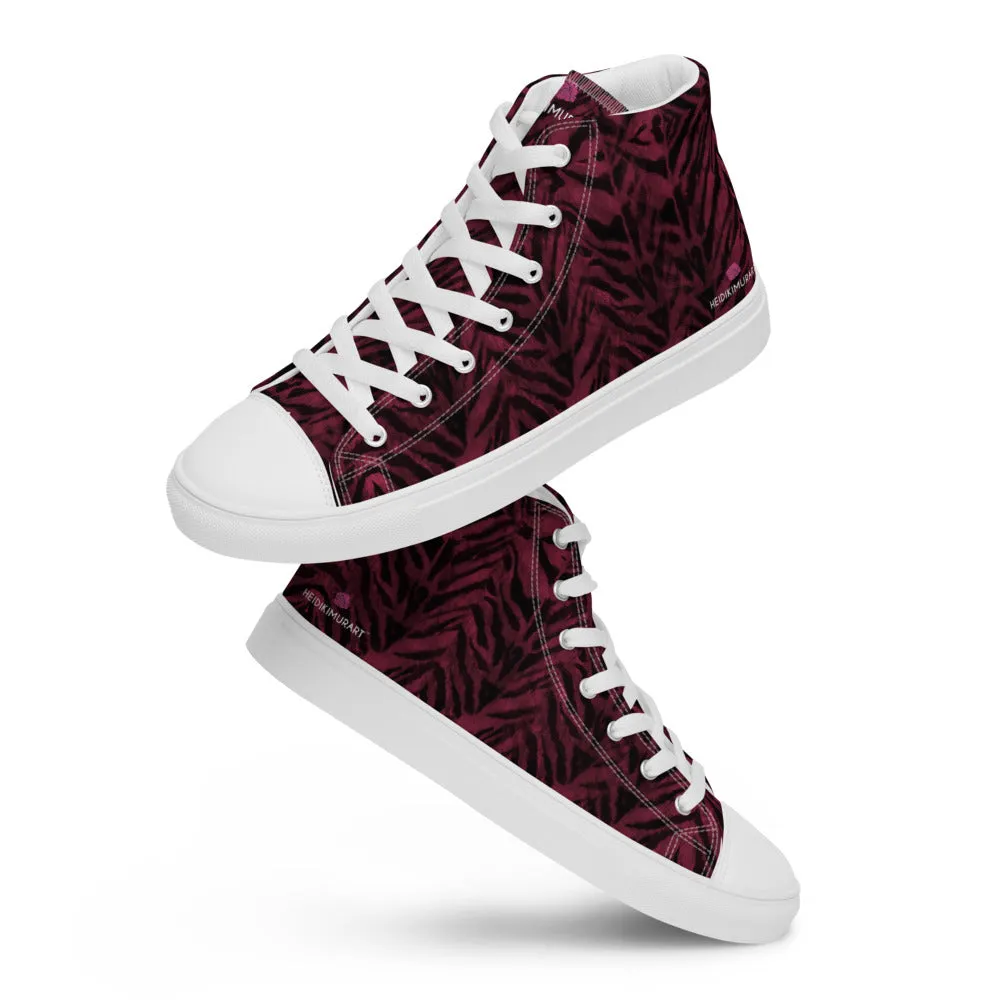Red Tiger Striped Men's Sneakers, Tiger Faux Skin Striped Animal Print Designer High Tops For Men Rubber Work Boots
