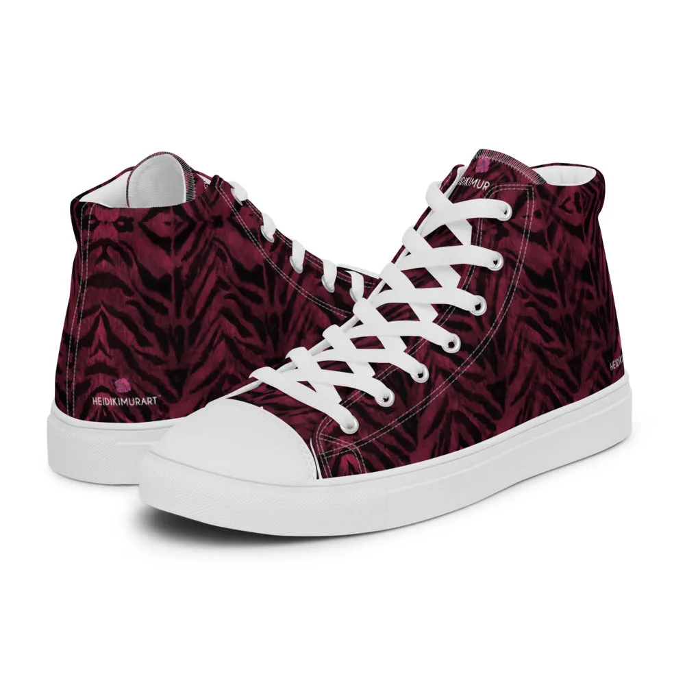 Red Tiger Striped Men's Sneakers, Tiger Faux Skin Striped Animal Print Designer High Tops For Men Timb Boots