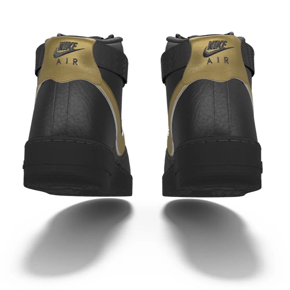 $250 NIB NEW Mens Nike Air Force 1 High Top Black & Gold Custom Leather Shoes Best Asics Shoes For Walking