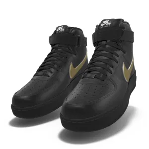 $250 NIB NEW Mens Nike Air Force 1 High Top Black & Gold Custom Leather Shoes Nimbus Asics Running Shoes
