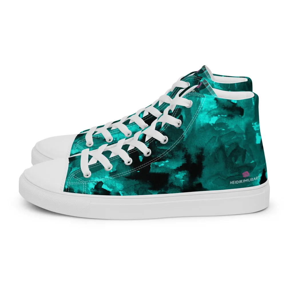 Exotic Cowboy Boots Blue Abstract Men's Sneakers, Floral Print Premium High Top Tennis Shoes For Men(US Size: 5-13)