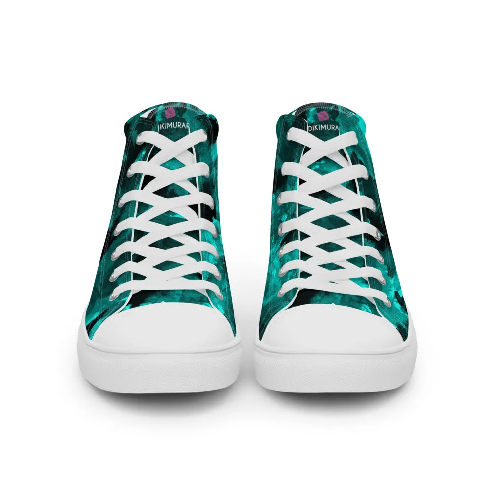 Blue Abstract Men's Sneakers, Floral Print Premium High Top Tennis Shoes For Men(US Size: 5-13) Combat Boots