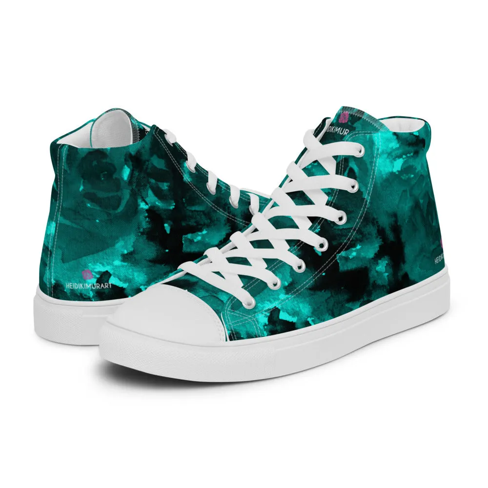 Blue Abstract Men's Sneakers, Floral Print Premium High Top Tennis Shoes For Men(US Size: 5-13) Winter Cowboy Boots