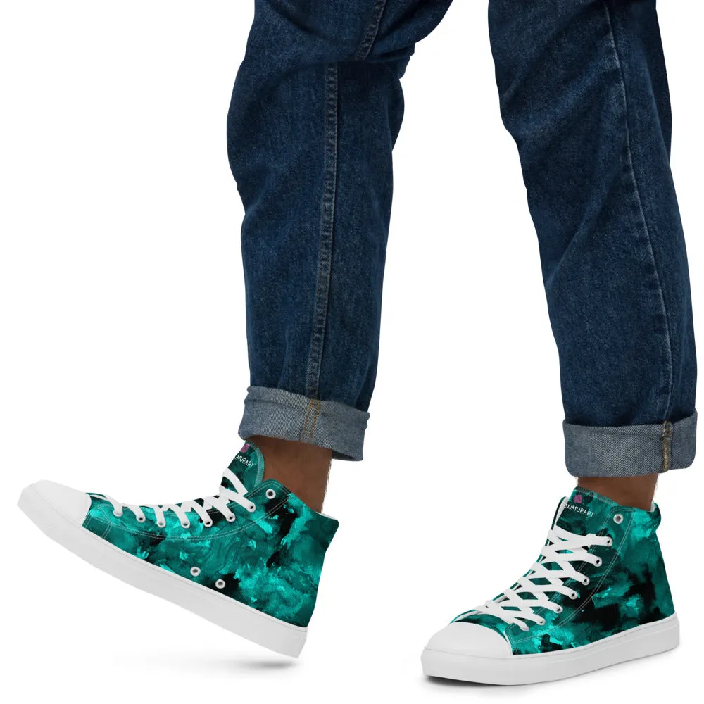 Blue Abstract Men's Sneakers, Floral Print Premium High Top Tennis Shoes For Men(US Size: 5-13) High Knee Boots Low Heel