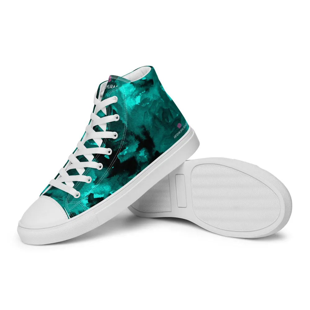 Bootleggers Boots Blue Abstract Men's Sneakers, Floral Print Premium High Top Tennis Shoes For Men(US Size: 5-13)