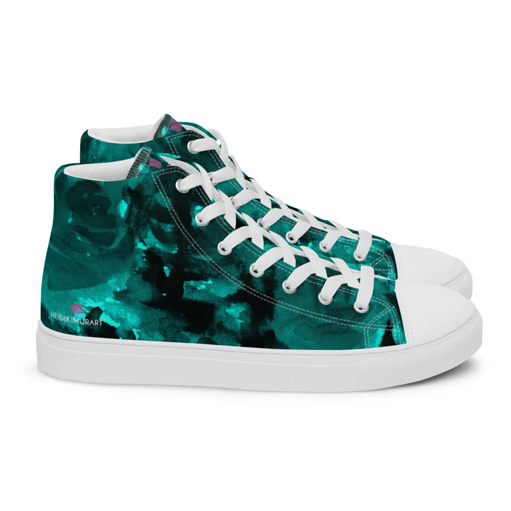 Blue Abstract Men's Sneakers, Floral Print Premium High Top Tennis Shoes For Men(US Size: 5-13) Man Boots