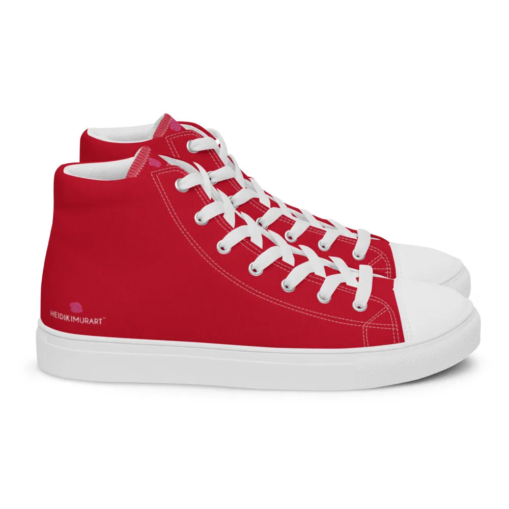 Wide Calf Western Boots Red Color Men's High Tops, Solid Red Color Mens High Top Sneakers Canvas Tennis Shoes With White Laces and Faux Leather Toe Caps (US Size: 5-13)