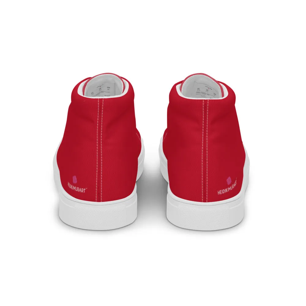 Red Color Men's High Tops, Solid Red Color Mens High Top Sneakers Canvas Tennis Shoes With White Laces and Faux Leather Toe Caps (US Size: 5-13) Girl Winter Boots Waterproof