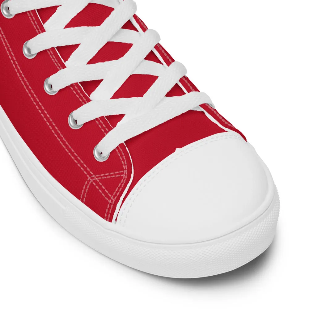 Red Color Men's High Tops, Solid Red Color Mens High Top Sneakers Canvas Tennis Shoes With White Laces and Faux Leather Toe Caps (US Size: 5-13) Cinch Boots