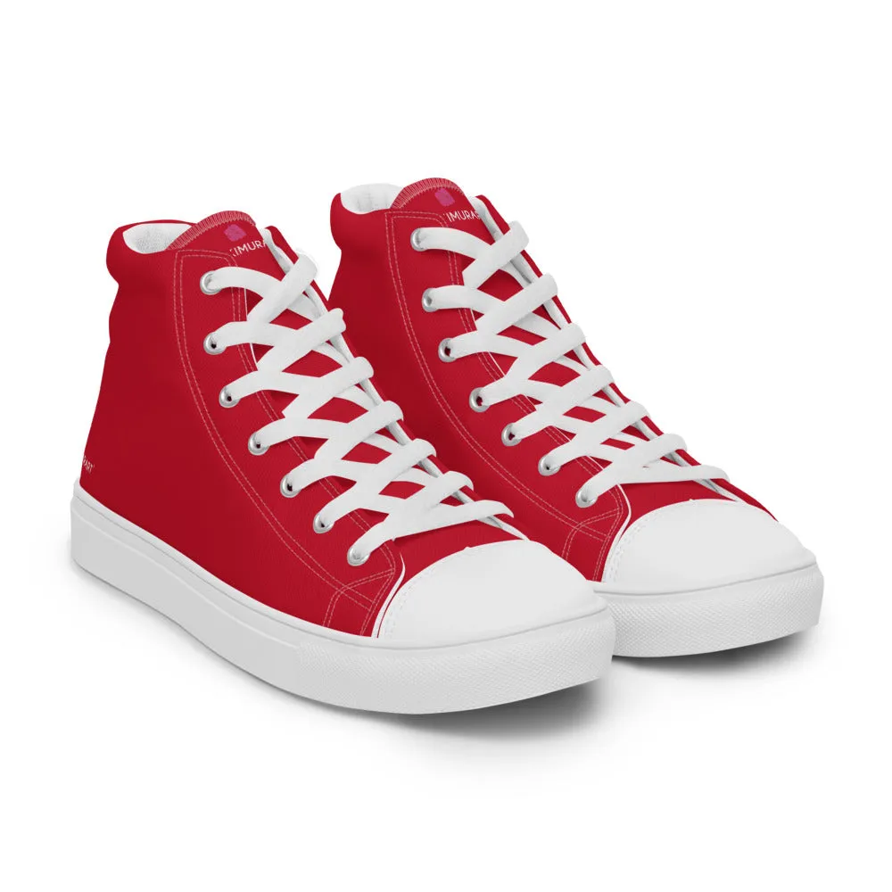 Red Color Men's High Tops, Solid Red Color Mens High Top Sneakers Canvas Tennis Shoes With White Laces and Faux Leather Toe Caps (US Size: 5-13) Mens Hiking Boots