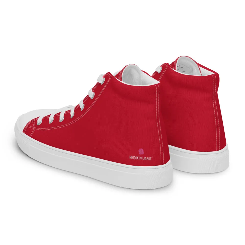 Red Color Men's High Tops, Solid Red Color Mens High Top Sneakers Canvas Tennis Shoes With White Laces and Faux Leather Toe Caps (US Size: 5-13) Personalized Cowgirl Boots