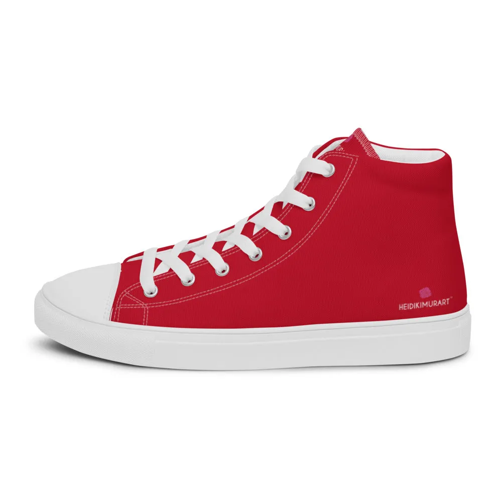 Texas Steer Boots Red Color Men's High Tops, Solid Red Color Mens High Top Sneakers Canvas Tennis Shoes With White Laces and Faux Leather Toe Caps (US Size: 5-13)