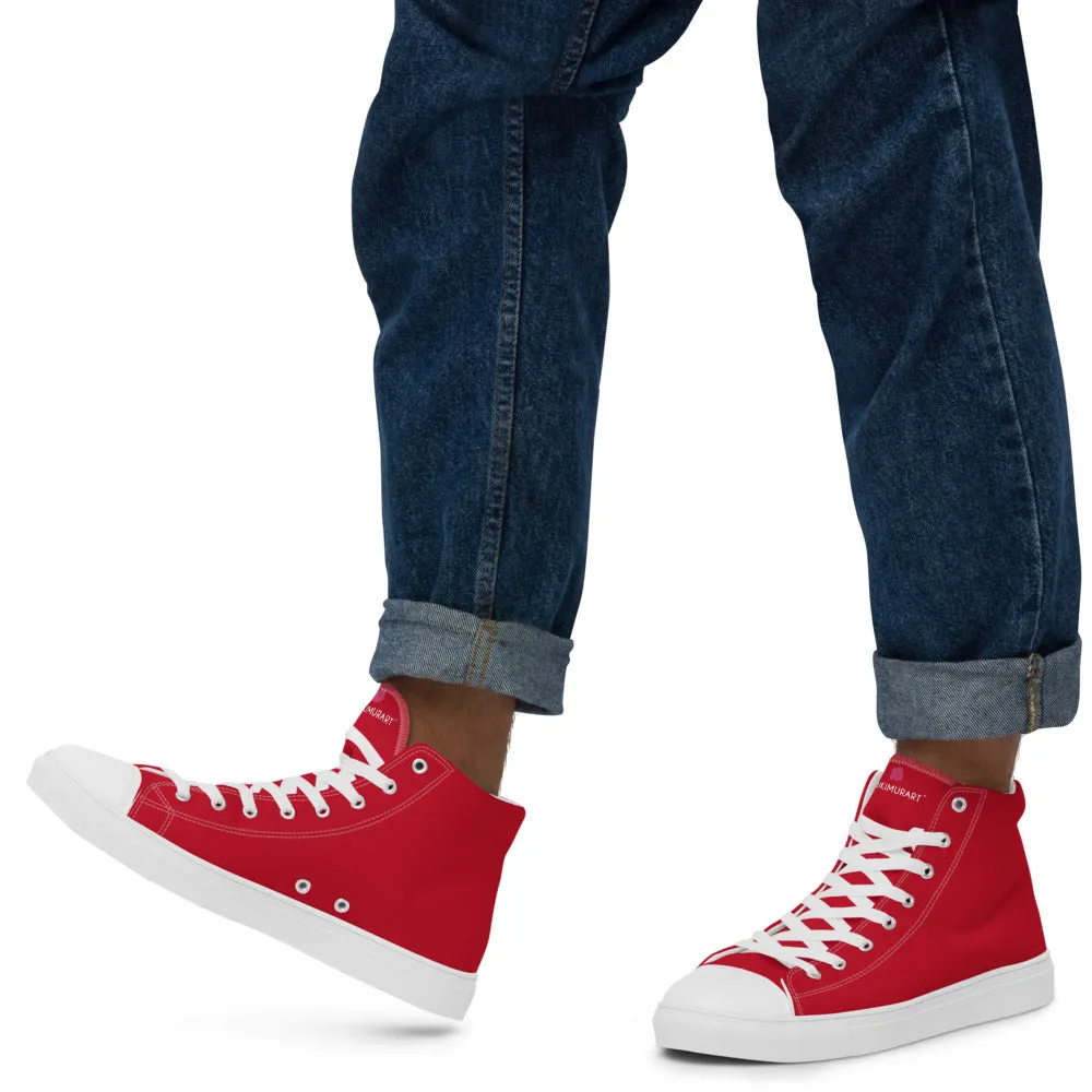 Boots Lucchese Red Color Men's High Tops, Solid Red Color Mens High Top Sneakers Canvas Tennis Shoes With White Laces and Faux Leather Toe Caps (US Size: 5-13)