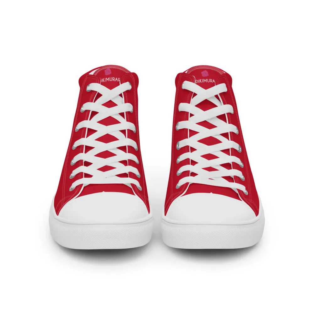 Red Color Men's High Tops, Solid Red Color Mens High Top Sneakers Canvas Tennis Shoes With White Laces and Faux Leather Toe Caps (US Size: 5-13) Dr Martins Boots