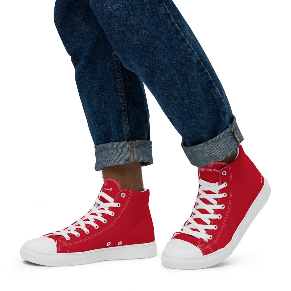 Cowboy Boots With Turquoise Red Color Men's High Tops, Solid Red Color Mens High Top Sneakers Canvas Tennis Shoes With White Laces and Faux Leather Toe Caps (US Size: 5-13)