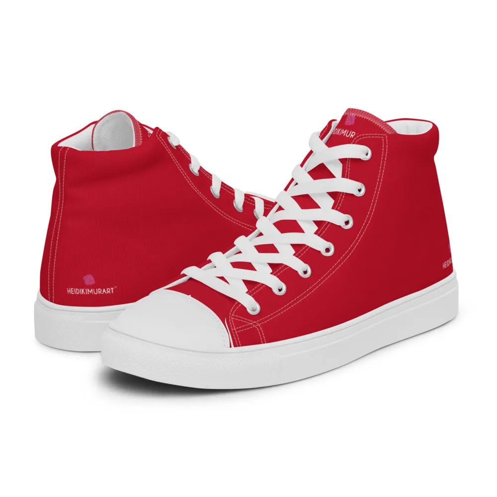 Tractor Supply Work Boots Red Color Men's High Tops, Solid Red Color Mens High Top Sneakers Canvas Tennis Shoes With White Laces and Faux Leather Toe Caps (US Size: 5-13)