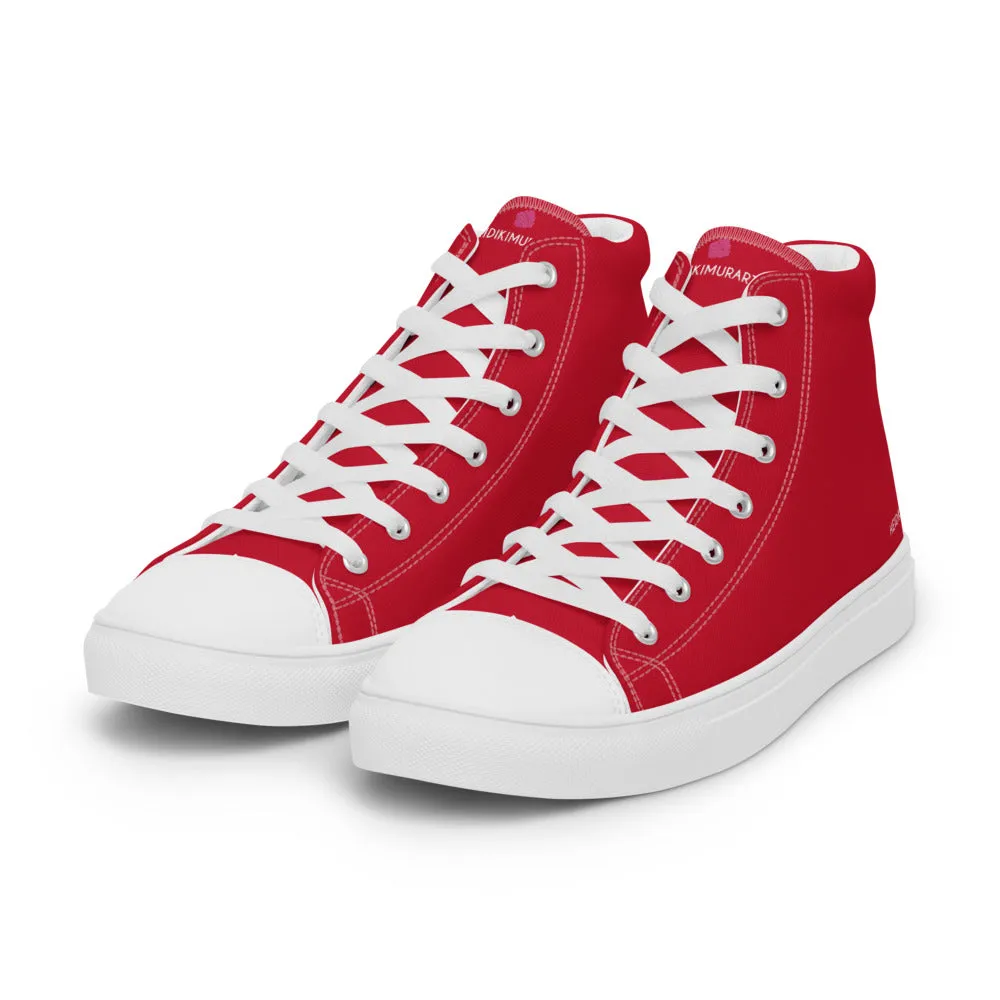 Wide Width Work Boots Red Color Men's High Tops, Solid Red Color Mens High Top Sneakers Canvas Tennis Shoes With White Laces and Faux Leather Toe Caps (US Size: 5-13)