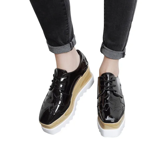 Shoes Luxury Brand Braid Leather Casual Women Gold Creepers Platform Casual Shoes