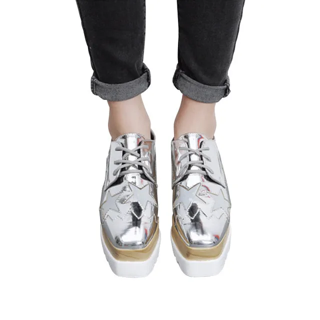 Wear Golf Shoes Casually Women Gold Creepers Platform Casual Shoes