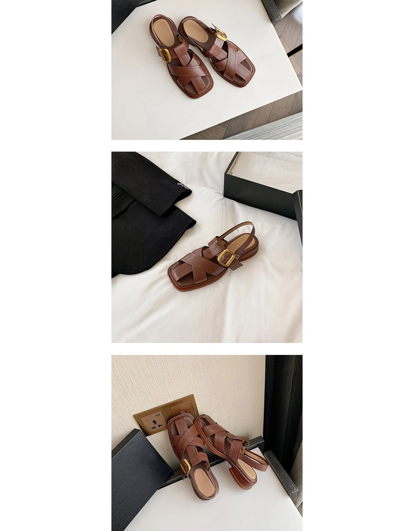 Roman Style Square Toe Strappy Sandals Slingback Best Arch Support Shoes