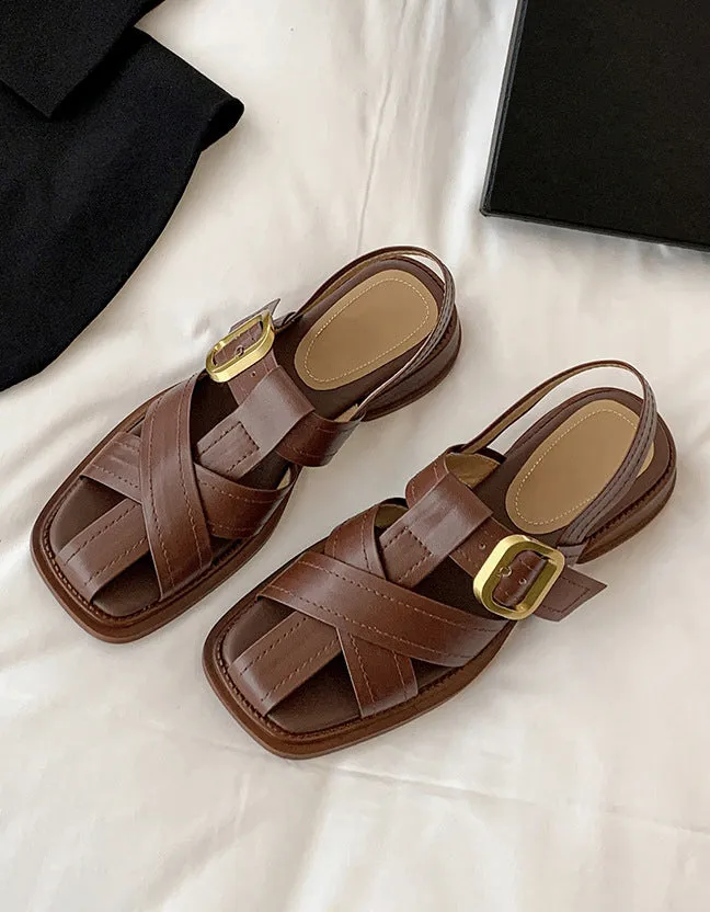 Roman Style Square Toe Strappy Sandals Slingback Sole Society Flat Shoes