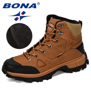 Best Hiking Shoes Of All Time BONA New Designers  Leather Hiking Shoes Men Winter Outdoor Mens Sport  ShoesTrekking Mountain Athletic Shoes Man