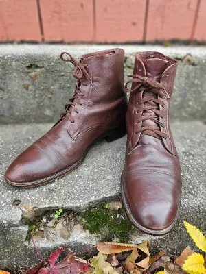 Vintage Brown Leather Lace Up Ankle Boots Size 10C Dockyard Boots