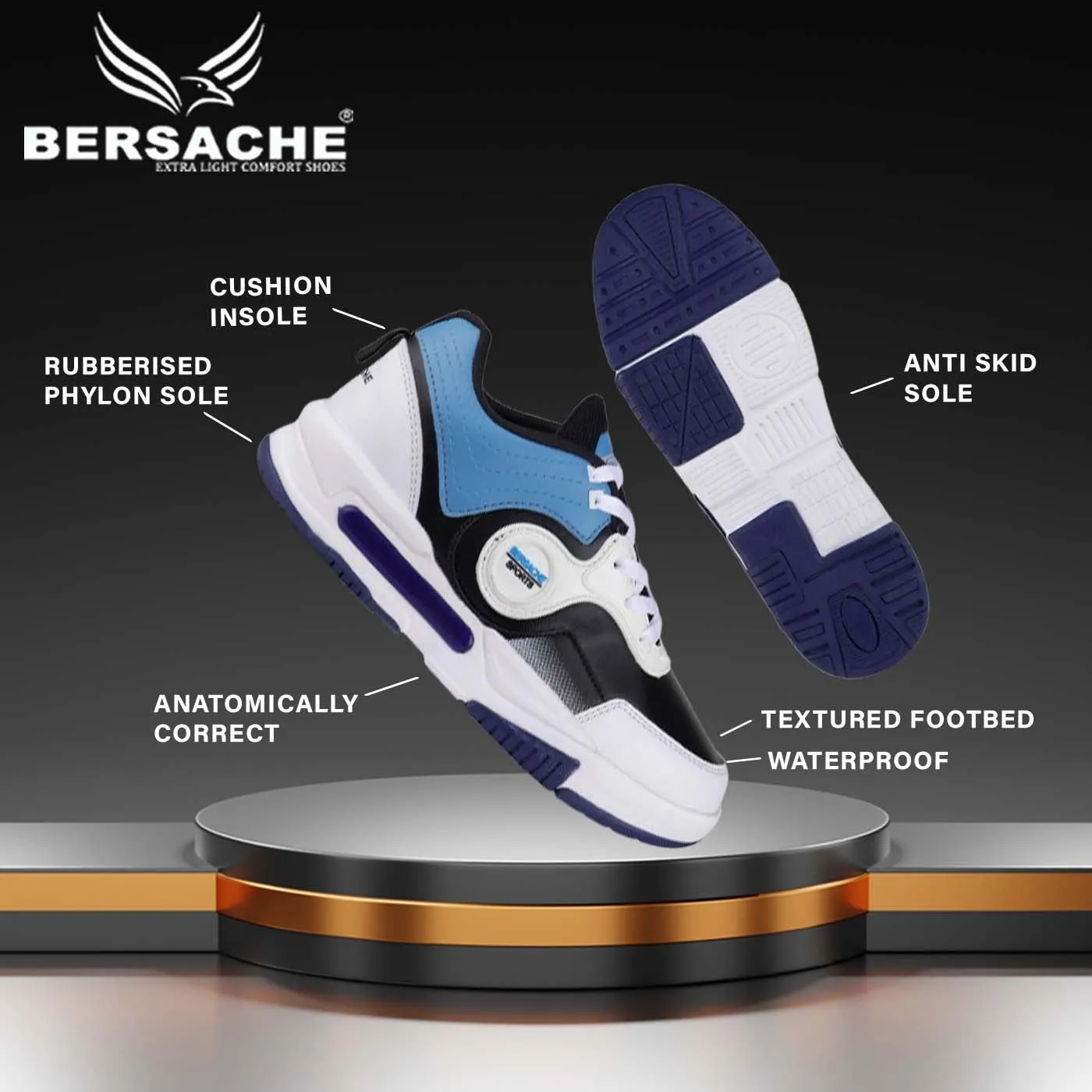 Best Light Trail Hiking Shoes Bersache Premium Sports ,Gym, Trending Stylish Running Shoes For Men (9168-White)