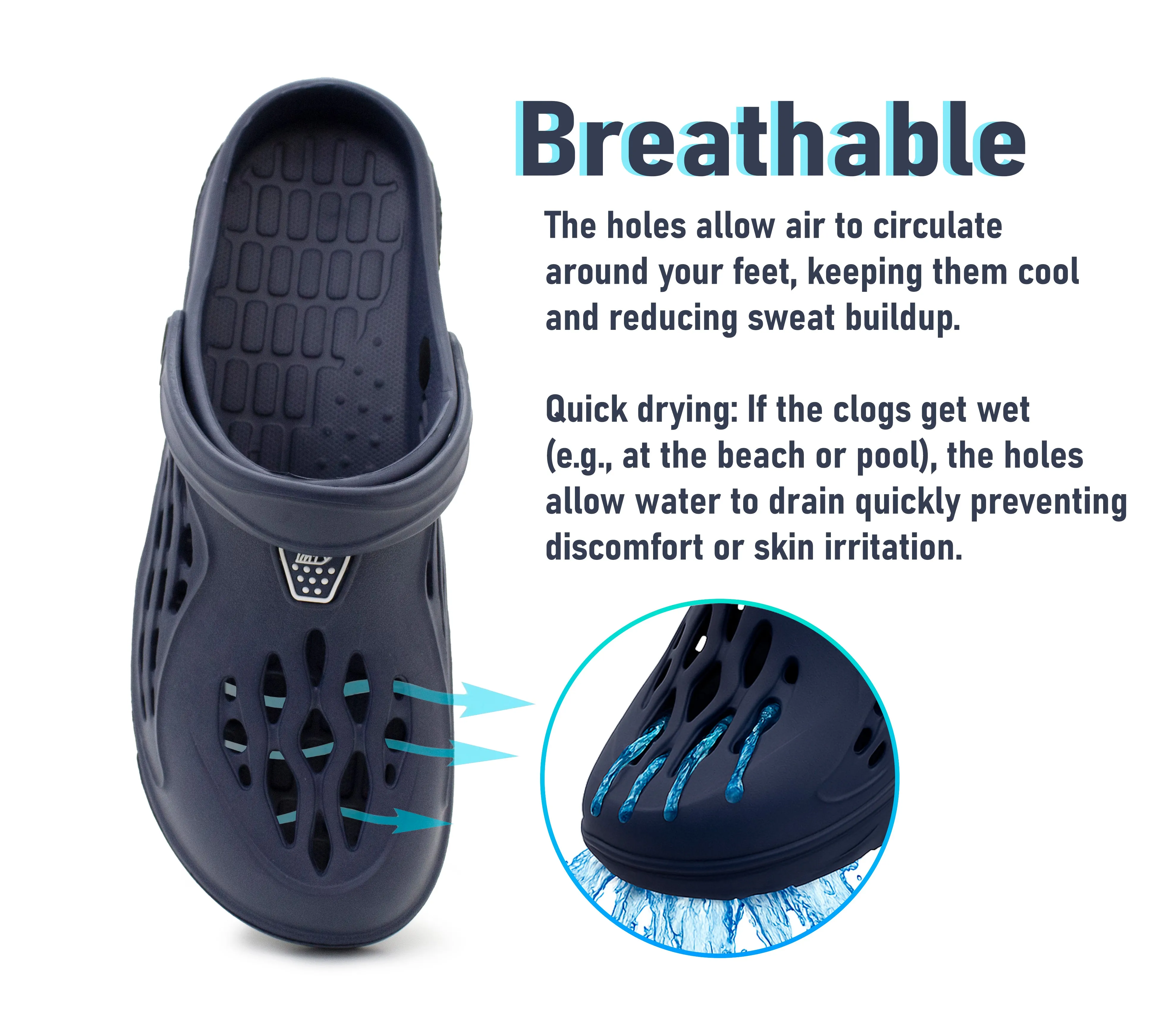 Easy Slides Shoes Mens Clogs Breathable Lightweight EVA Garden Sandals Slippers Hospital Clog Pool Shower Holiday Beach Mule Water Shoes Navy