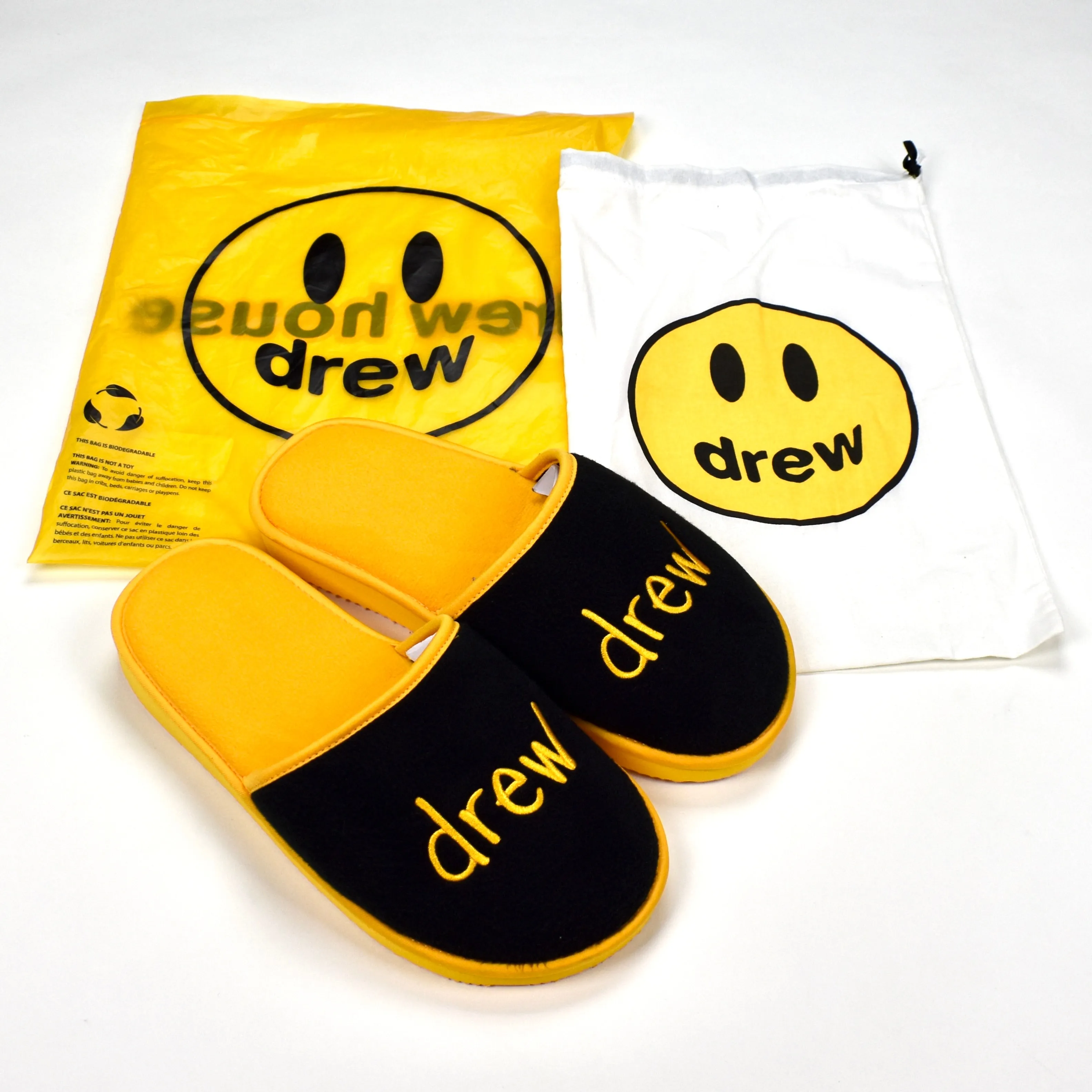 Drew House - Black/Yellow Mascot Logo Slippers Brown Suede Slippers
