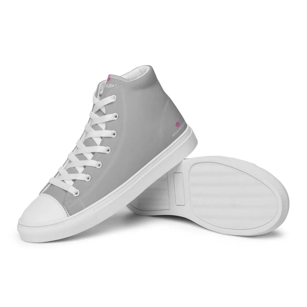 Skate Boots Light Grey Men's Sneakers, Solid Color Modern Minimalism High Top Tennis Shoes For Men