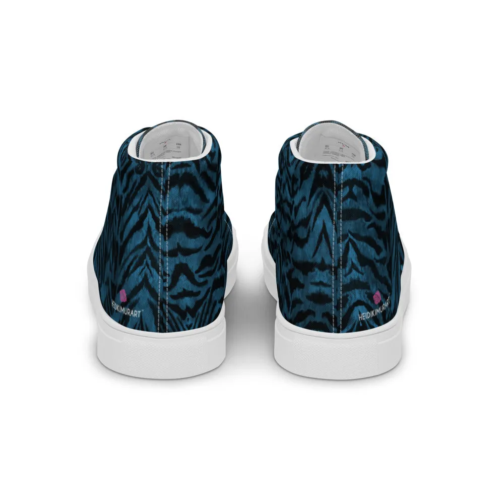 Blue Tiger Striped Men's Sneakers, Animal Print Premium High Top Tennis Shoes For Men (US Size: 5-13) Boots Animal Print