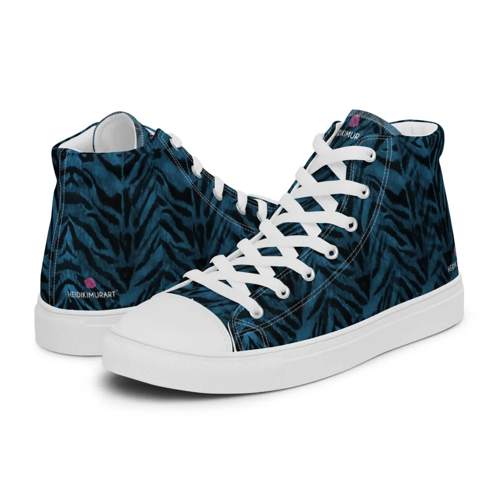 Blue Tiger Striped Men's Sneakers, Animal Print Premium High Top Tennis Shoes For Men (US Size: 5-13) No Boundaries Boots